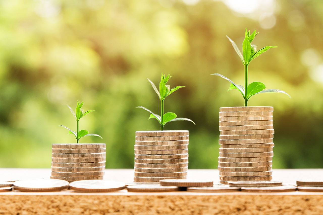 Illustration of plants growing on coins